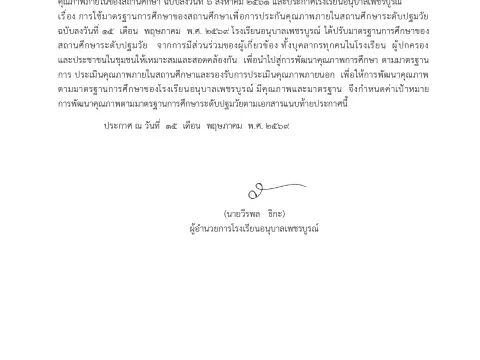 ประกาศโรงเรียนอนุบาลเพชรบูรณ์ เรื่อง กำหนดค่าเป้าหมายตามมาตรฐานก